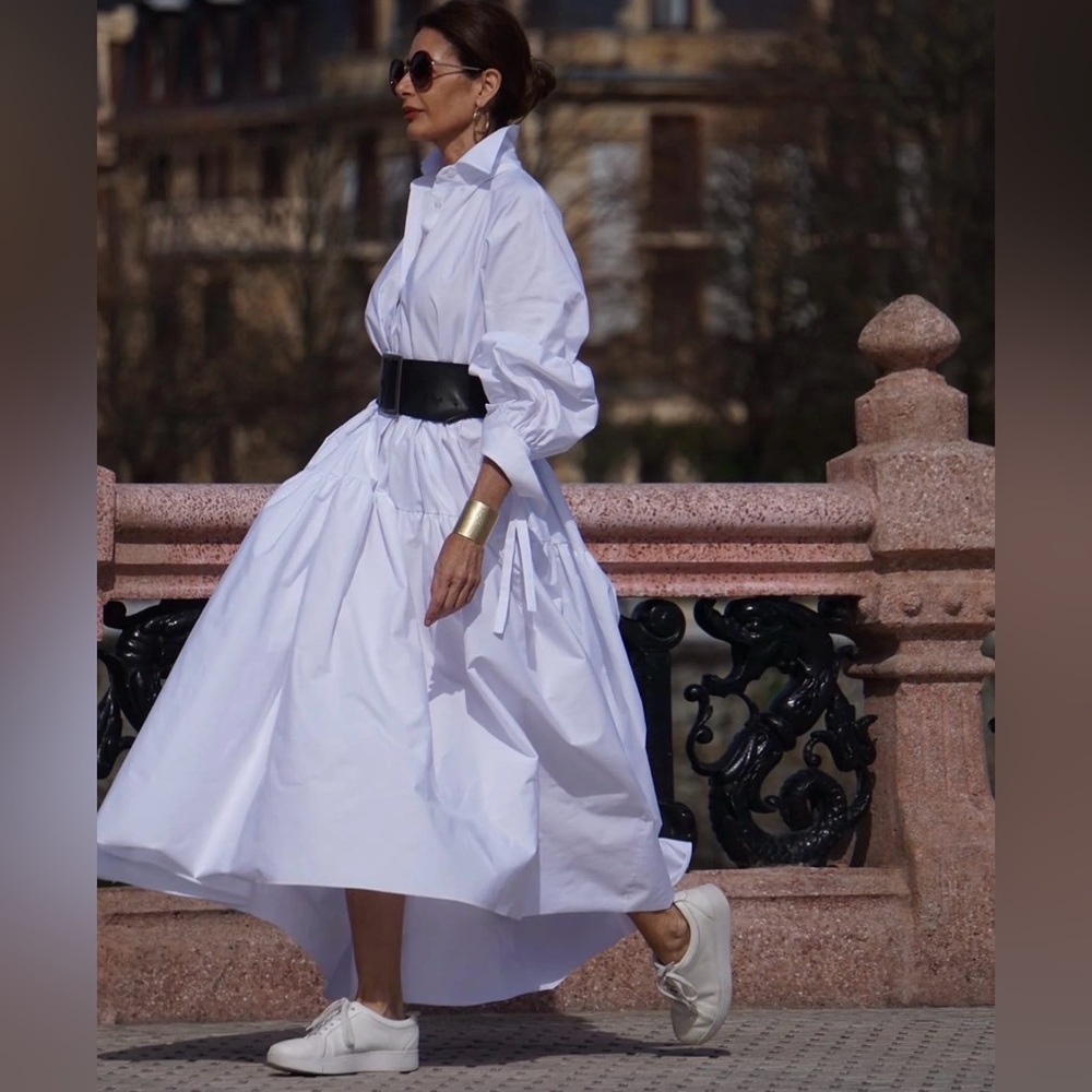 Marielle Stokkelaar Almelo Charlotte White Oversized Collared Maxi Dress OS